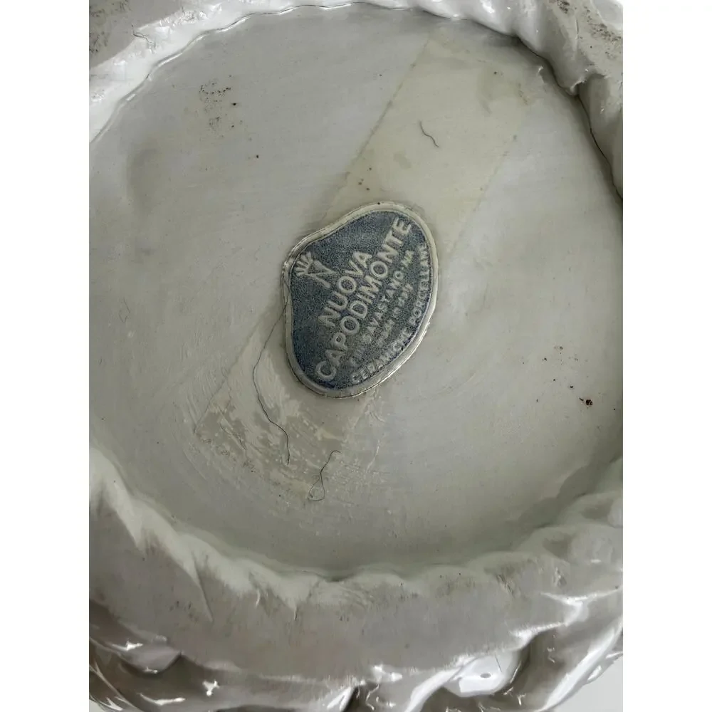 Vintage White Ceramic Woven Floral Italian 90s Cottagecore Decor Basket Set of 2